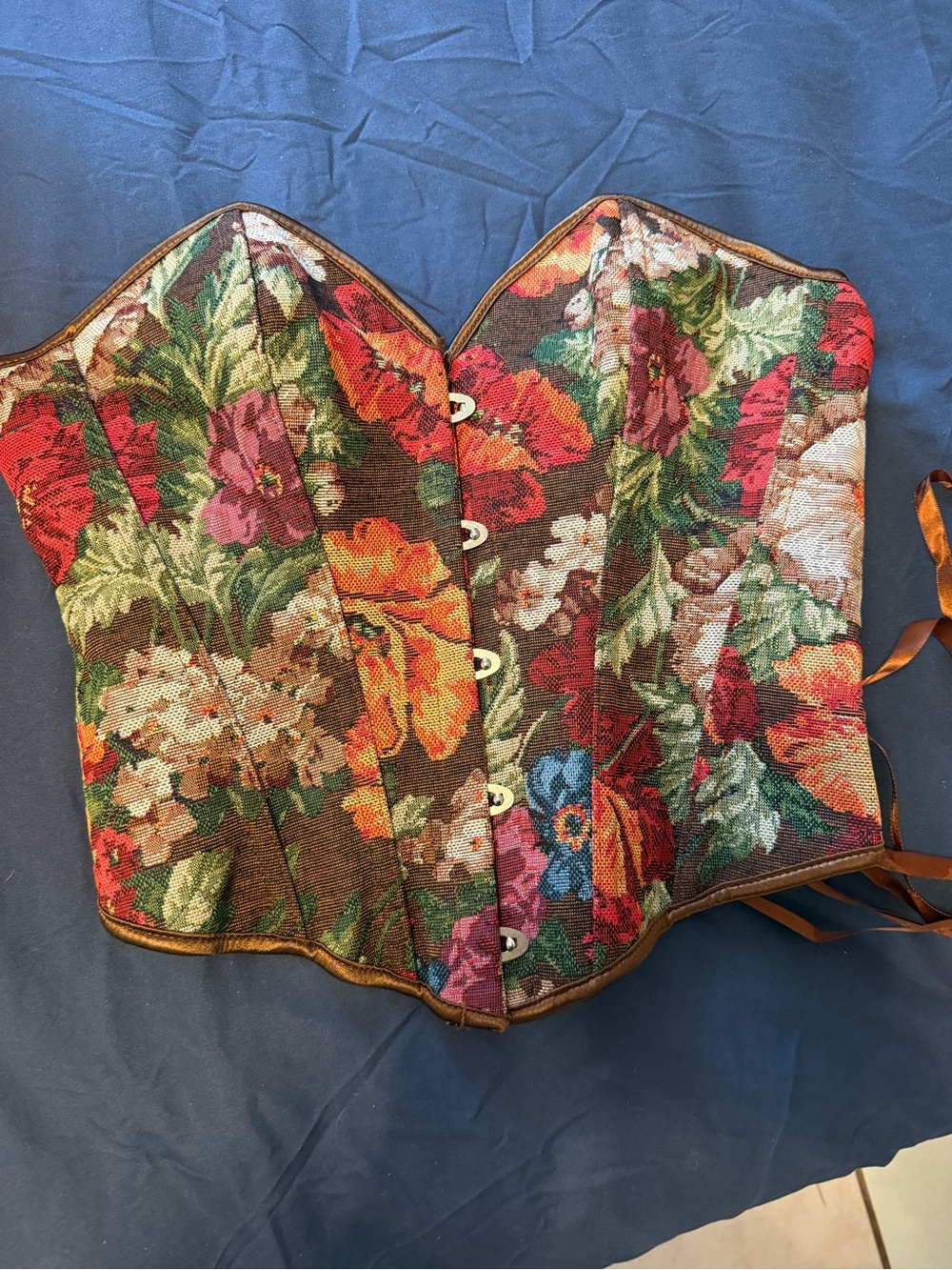 SHEIN Floral Tapestry Corset Bodysuit - Red, Green, Orange, Cream